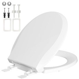 Round Toilet Seat Soft Close, 16.5" Standard Round Toilet Lid Replacement Compatible with TOTO/Kohler/Gerber/American Standard, Four Bumpers Never Loosen, 2-pack Toilet Bolts and Nuts, Cotton White