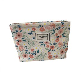 Gidary Floral Cosmetic Bag Makeup Bag Preppy Cute Corduroy Toiletry Bag for Women Travel Essentials (Beige)