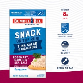 Bumble Bee Snack On The Run Rosemary, Garlic, & Sea Salt Tuna Salad with Crackers Kit (Pack of 12) - Ready to Eat Protein Snack Pack - 8g Protein per Box - Wild Caught MSC Certified Tuna