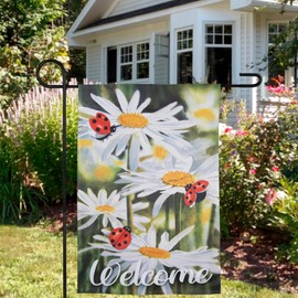 Welcome Ladybug and Daisy Outdoor Garden Flag 12.5" x 18"