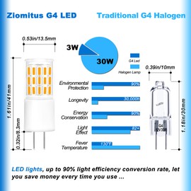 Ziomitus G4 3W LED Landscape Light Bulbs 12V-24V Warm White 2700K, 20W-30W T3 Halogen Replacement, Low Voltage G4 T3 JC Bi-pin Bulb for RV Boat Yacht Courtyard Path, No Flicker, 330 LM (10Pack)