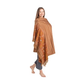 Om Shanti Crafts Meditation Wool Shawl or Blanket, Wool Wrap, Oversize Wool Scarf, Indian Blanket. Unisex (Dark Brown)