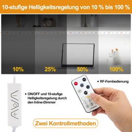 Hoobabuy LED Strip White 3 Metres, Under-Unit Light Strip Kitchen Under Cabinet LED Light Kit with RF Remote Control for Showcase, Kitchen, Desk, Shelf, Cupboard, 6500 K