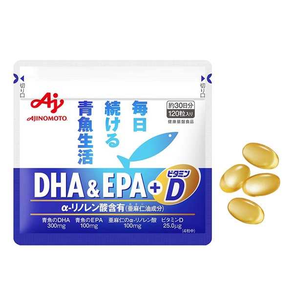 味の素 DHA&EPA+ビタミンD 120粒入袋 (約30日分) オメガ3脂肪酸 サプリ 魚の栄養素をサポート