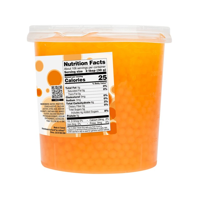 Tea Zone B2051 Mango Popping Pearls for Boba tea Beverages,