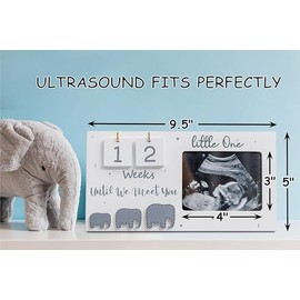Crovakeu Elephant Ultrasound Picture Frame with Pregnancy Countdown - Baby Sonogram Display & Birth Record Keeper - Perfect Nursery Decor & Gift for Expecting Parents