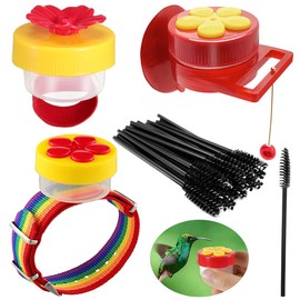 Hand Hummingbird Feeder, 3 Styles Mini Flower Handheld Hummingbird Feeding Tools with 25 Cleaning Brush, Adjustable Wrist Hummingbird Hand Feeders Suction Cup with Perches Hummingbird Ring Feeder