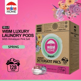 WBM Laundry Detergent Pods, Spring Fragrance Scent, 128 Count - HE Concentrated Laundry Pods With 10x Ultrapower Cleaning and 4D Laundry Stain Remover