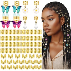 68pcs Gold Hair Cuffs Charms Rings for Braids, Gold Hair Jewelry Accessories Adjustable Loc Jewelry Dreadlocks Braid Clips Decorations for Black Women Men Festival Pirate