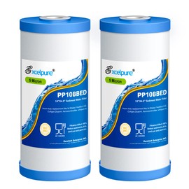 EXCELPURE Whole house 10" x 4.5" (5 Micron） Sediment Water Filter Compatible with Culligan GE FXHTC, RFC-BBSA, W50PEHD, GXWH40L, GXWH35F, GNWH38S, Dupont WFHD13001, Pentek R50-BB（2 PACK）