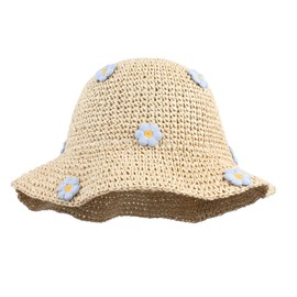 Meliyya Women's Straw Hat Foldable Adjustable Summer Straw Sun Hat Flowers Beach Hat Wide Brim Summer Hat, A-beige