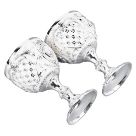 Vintage Chalice Goblet, 2Pcs Zinc Alloy Embossed Wine Cup Retro Wine Glasses Decoration Wine Goblet for Home Restaurant Cafes Bars Party Wedding (Silver White)