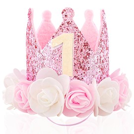 SHANFAA Baby Girls 1st Birthday Hat Princess Girls 1 Years Birthday Crown,Adjustable 1st Birthday Hat First Birthday Party Hats for Baby Girls 1st Pink Birthday Party Decorations
