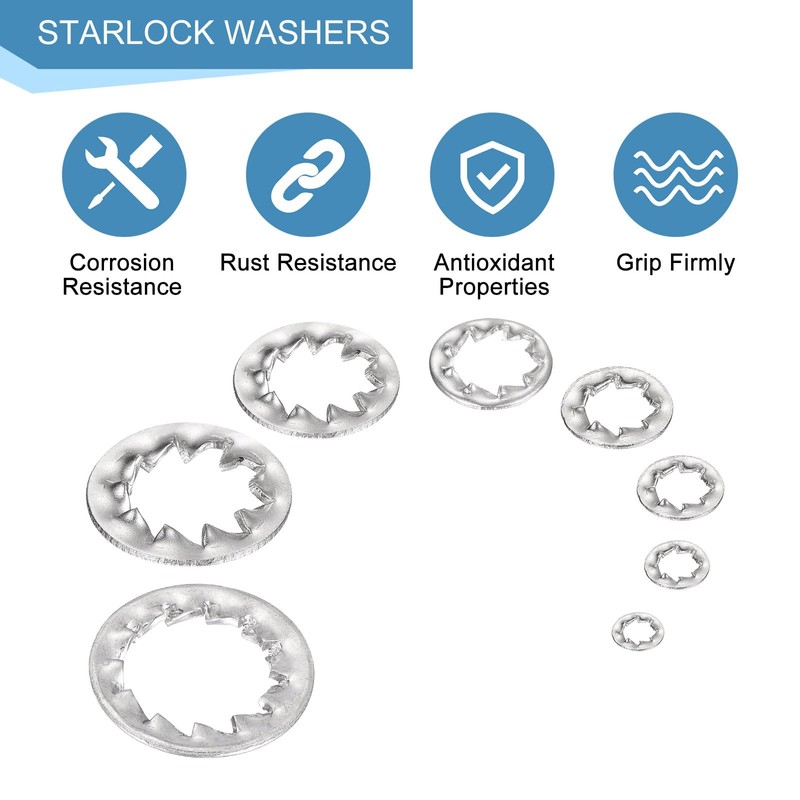 uxcell 140Pcs Internal Tooth Washers Assortment Kit, 304 Stainless Steel