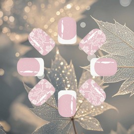 24Pcs Thanksgiving Press on Nails Maple Leaves Short Square False Nails Fall Leaf Stick on Fingernails Glossy White French Tips Acrylic Fake Nail Autumn Gel Glue on Nail for Coquette Women Girls
