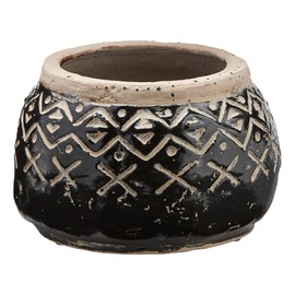 tag Valley Carved Handpainted Terracotta Planter, 6.3L x 6.3W x 4.5H inches, fits a 3.5" Drop in Plant Black