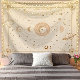 Arawat Tapestry Moon Phases Wall Towel Black White Tapestry Moon Sun Wall Decoration Psychedelic Tapestries Rug Gothic Trippy Tapestry Wall Towel Wall Hanging Boho Wall Decoration (150 x 130 cm)