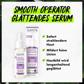 SANTE Naturkosmetik Smoothing Serum with Retinol Effect, Face Serum Against First Wrinkles and Lines, with Herbal Active Ingredient, Smooth Operator Serum, 30 ml
