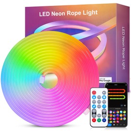Neon Rope Light, 10Ft RGB LED Strip Lights with Smart App and Remote Control, IP65 Waterproof, Music Sync, Multiple Modes, Flexible DIY Neon Lights for Bedroom, Wall, Gaming Room, Christmas Home Decor