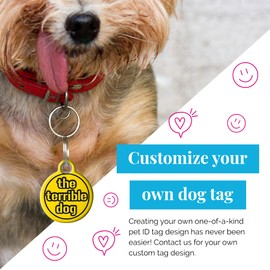 Dog Tag Art Hot Dog Custom Pet ID Tag for Dogs and Cats, Silent Polymer Coated Stainless Steel Nametag with Customized Identification Information - Small .875" Diameter