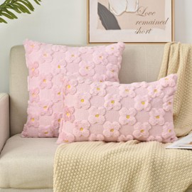Fycyko Set of 2 Decorative Throw Pillow Covers 30x50 cm Daisy Sun Flower Jacquard Pillowcase 45x45 cm Soft Square Lumbar Cushion Cover for Home Decor Sofa Bedroom Car Couch 12x20 Inch - Pink