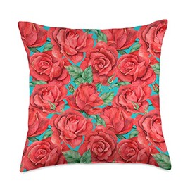Pioneer Country Farm Watercolor Red Rose Turquoise For Woman Throw Pillow