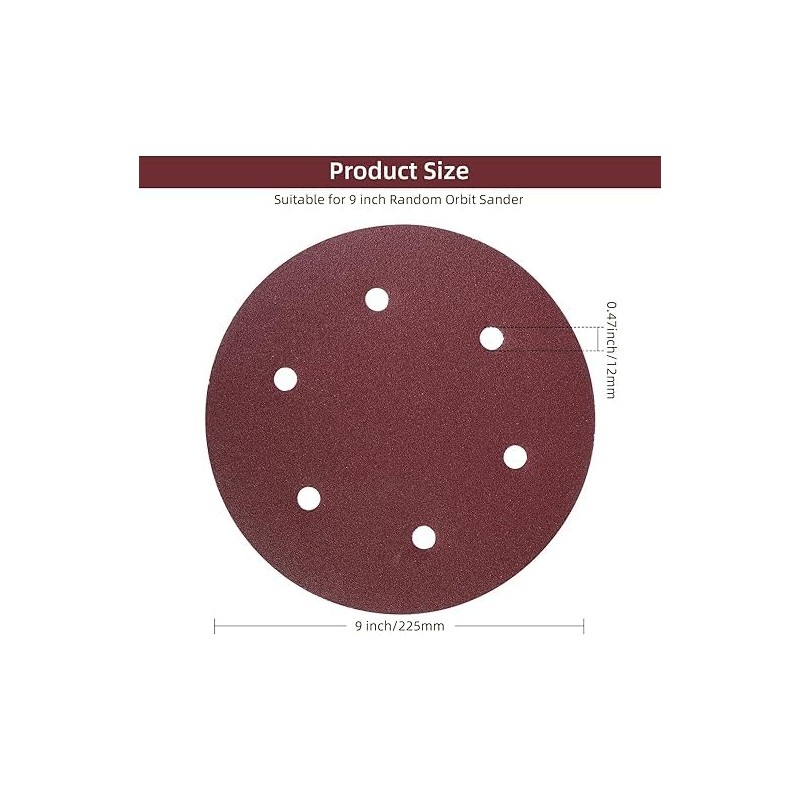 225mm Sanding Discs 240 Grit Sandpaper, 30Pcs 9 Inch Hook