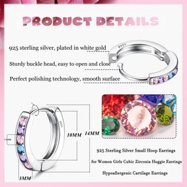 YADOCA Small Silver Hoop Earrings for Girls Women 925 Sterling Silver Hypoallergenic Cute Cubic Zirconia Cartilage Tiny Sleeper Huggie Hoops Earrings 10mm