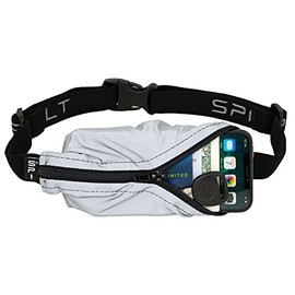 SPIbelt Large Pocket Running Belt for Women Men, Phone Holder for Running, Running Fanny Pack, Holder for Phone, No Bounce Running Waist Pack, Expandable, Adjustable., Reflective with Black Zipper,