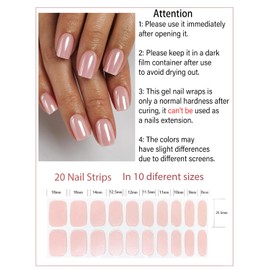 Semi Cured Gel Nail Strips, 20pcs Glazed Donut Pink Gel Nail Stickers for Home Nails DIY