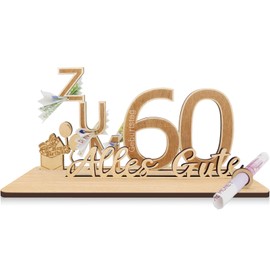 Sugeru® Money Gifts Birthday for 60 | 25 x 13 x 12 cm | Birthday Women Men | Wooden Gifts | Gifts Made of Wood Decoration | Money Gift for Friends, Family, Lovers Guest Book