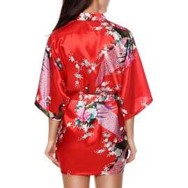 Luxurysmart Peacock Floral Satin Bridal Kimono Robe Bridesmaid Robe Wedding Robe