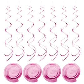 sourcing map 30 Pcs Light Pink Party Hanging Swirls Double Strip Hanging Decorations 27.6 inch Foil Swirling Hanging Plastic Ceiling Streamers for Birthday Party with Hang Tag Hook