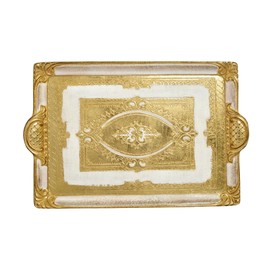 Vintage Florentine Wood Vanity Tray with Handles, 15.5" x 10", Gold Tray for Vintage Home Decor, Shabby Chic Decor, Perfume Platter, Gifts for Women, Made in Italy (White, Medium)