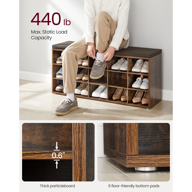 VASAGLE CUSTOS Collection - Shoe Bench, Storage Bench with Padded