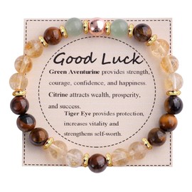 KSQS Healing Stone Bead Bracelet for Women, Natural Gemstones Balance Protection Bracelet, Spiritual Crystal Beads Bracelet Anxiety Relief with Meaning Card(#2)