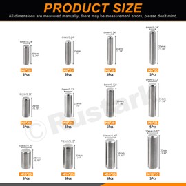 Rustark 60Pcs 12 Sizes 304 Stainless Steel Dowel Pin Assortment Kit M6 M8 M10 Cylindrical Shelf Support Pegs Pin Rod Fastener Elements for Mechanical Manufacturing Industry