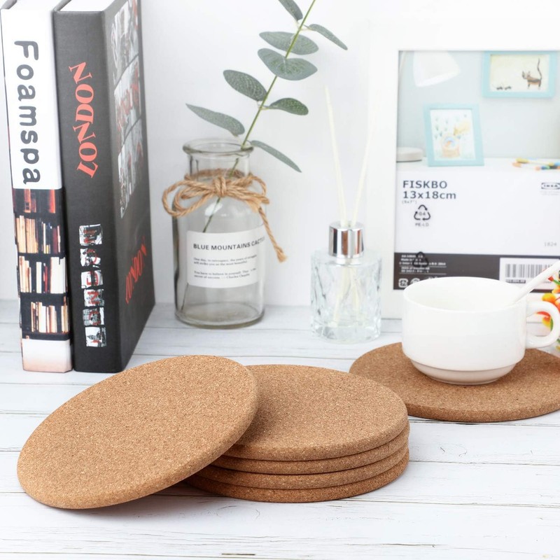 Cobenga Cork Coasters, 6 Pack Thick Cork Mats for Hot
