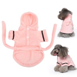 Dog Bathrobe Towel, Drying Coat With Waistband, Pink Pet Hooded Robe, Puppy Pajama for Drying (M)