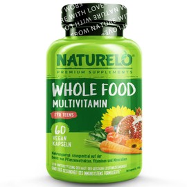 NATURELO Teen Multivitamin - Whole Food Multivitamin - with Minerals for Teenage Boys & Girls - Supplement for Active Kids - Non-GMO - Vegan & Vegetarian - 60 Capsules