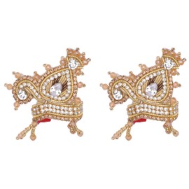 Set of 2 Designer Ladoo Gopal Mukut for Laddu Gopal Devi Maa Radha Krishna Ganesha Indian Traditional God Goddess Sringar Deities Jewellery for God Idol Statue Janmashtami (Idol Size: -2) (Gold, White)
