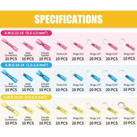 Camtek 330PCS Heat Shrink Wire Connectors, Marine Grade Heat Shrink Butt Connectors, Waterproof Electrical Wire Terminals Kit 22-10 AWG Insulated Ring Fork Spade Butt Splices for Automotive Boat Truck