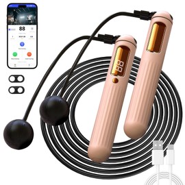 HeRuipai Cordless Skipping Rope for Adults,Bluetooth APP Connected Smart Jump Rope with Accurate Data Tracking, Rope&Ropeless Modes, TYPE-C Charging, Indoor,Outdoor Fitness Rope for Men&Women (pink)