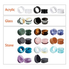 KUBOOZ 32pcs set Mixed Stone Acrylic Glass Ear Plugs Tunnels Gauges Stretcher Piercings 9/16"