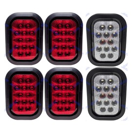 [ALL STAR TRUCK PARTS] 5x3" 4x Red 2xWhite Rectangle 12 LED Stop/Turn/Tail & Backup/Reverse Truck Trailer Hitch Light Grommet & 3 Wire Pigtail Plug Kit