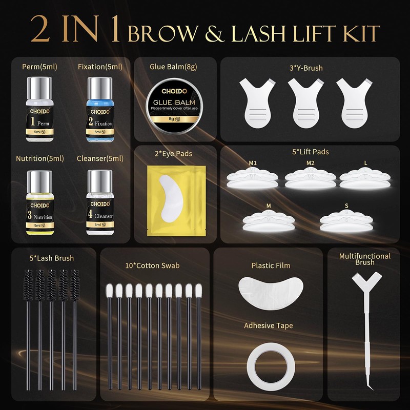 Lash Lift and Eyebrow Lamination Kit, Eyelash Curling & Perm