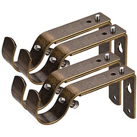 Curtain Rod Bracket Set of 4 for 7/8 or 1 Inch Rods, Adjustable - Antique Brass