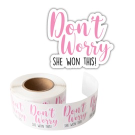 Don't Worry She Won This Stickers - 1.5 "- Cute Pink Mailing Sealers - Small Business Shipping Supplies - Thank You Stickers for Packaging Orders -Roll of 500- Funny Stickers for Poly Mailers & Boxes