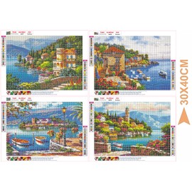 Diamond Painting Full Set, 4 Pack DIY 5D Diamond Painting Pictures with Diamond Painting Accessories for Adults & Children, Diamond Painting Kits, Painting by Numbers, Living Room Pictures, Decoration for Home Wall