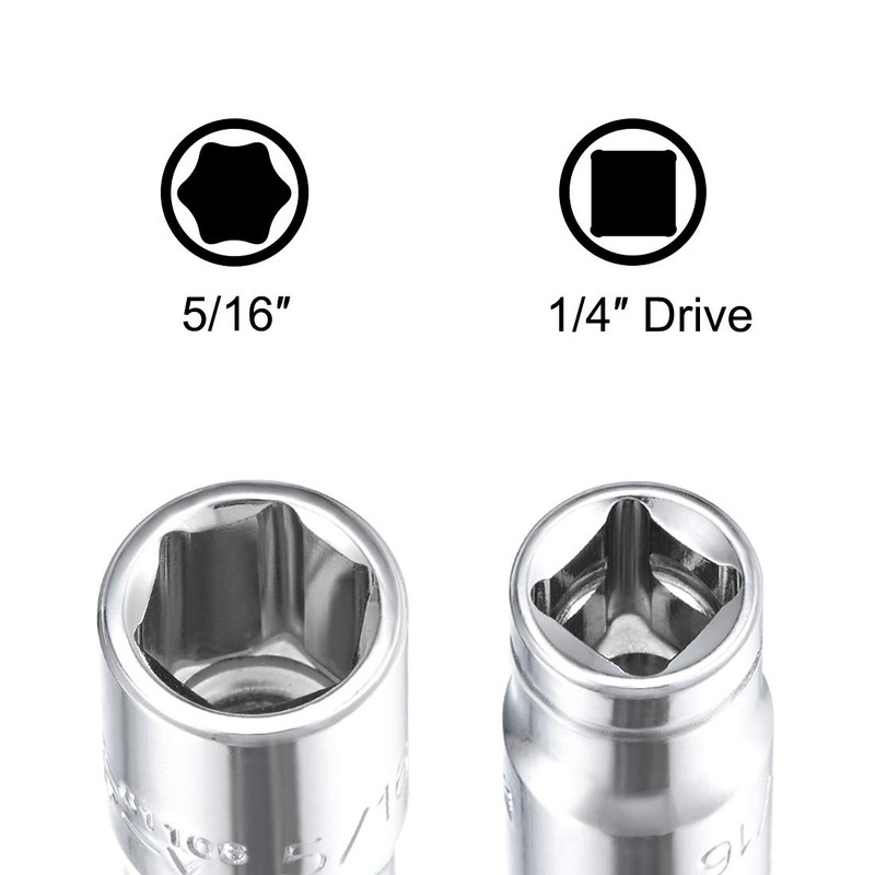 sourcing map 2 Pcs 1/4-inch Drive 5/16-inch 6-Point Shallow Socket,